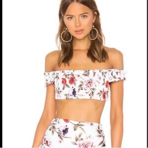 Agua Bendita Floral Ruched Elastic Stretch Off the Shoulder Bikini Top